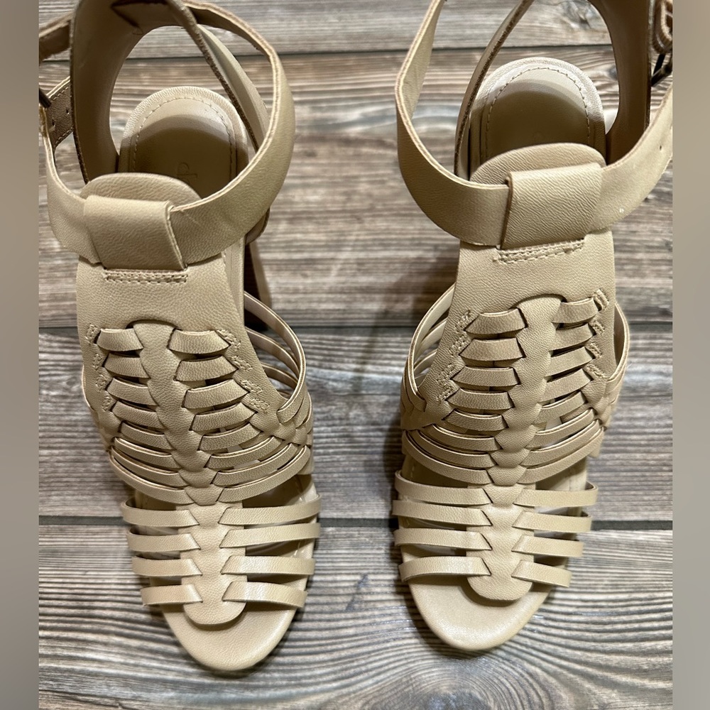 Charlotte Russe Tan Huarache Heel - Worn twice, plastic box stored